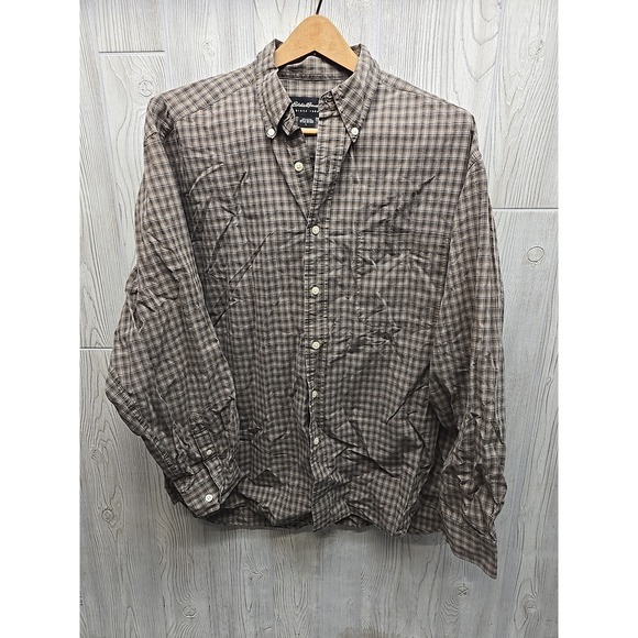 Eddie Bauer Other - Eddie Bauer Men's L Button Shirt Long Sleeve Plaid Grey/Brown Plaid Cotton